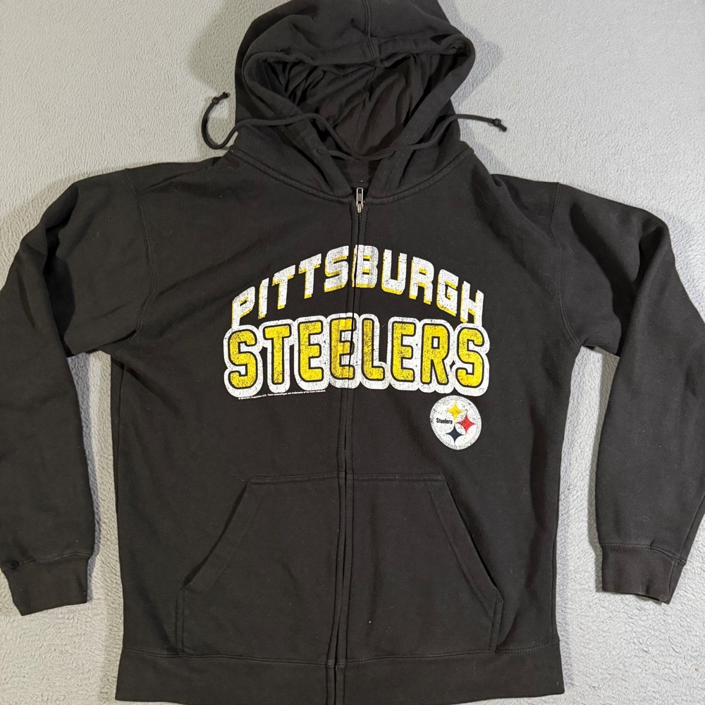 Pittsburgh Steelers NFL Team Apparel Black Full Zip Hoodie Mens Size Large